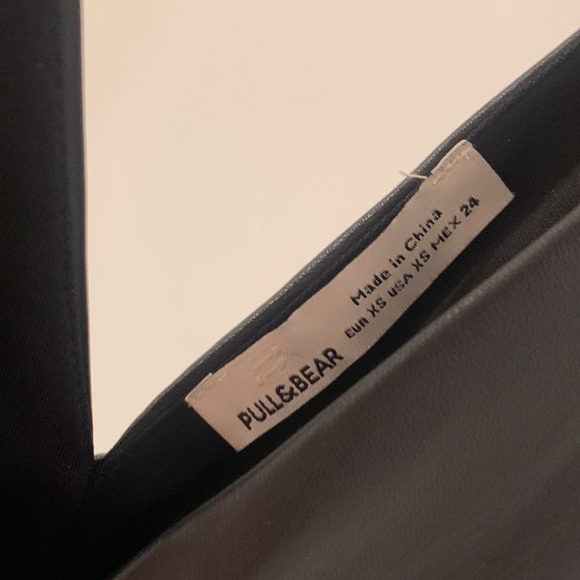 Women's Black Faux Leather Dungaree Dress - Picture 4 of 6